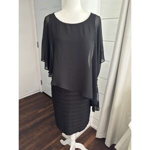 Adrianna Papell Dress Women 6 Black One Shoulder Chiffon Draped Evening Cocktail